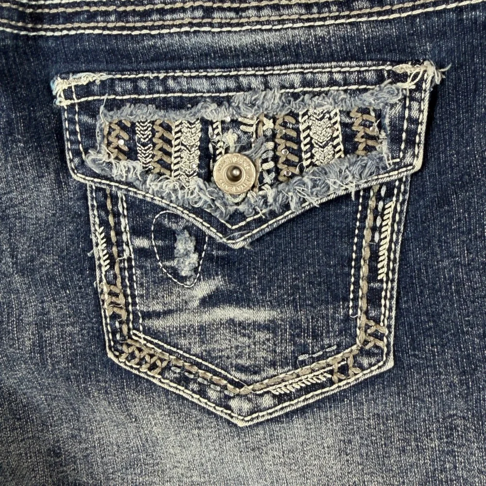 Ariya Jeans Womens 12 Dark Wash Embroidered Sequined Denim Shorts Y2K Distressed